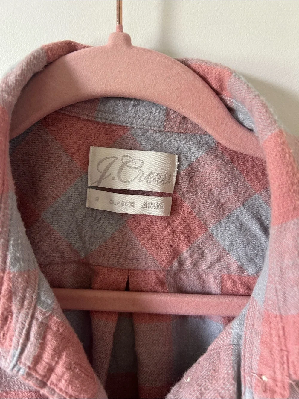 J. Crew Pink and Light Gray Plaid Button-Down Shirt